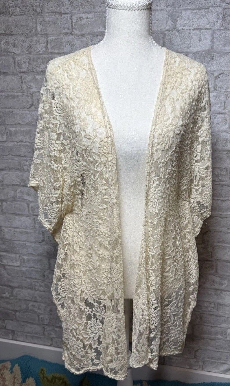 Cacia  Lace Kimono  Large Ivory Boho Sheer Feminine Coquette  Fairy Whimsygoth